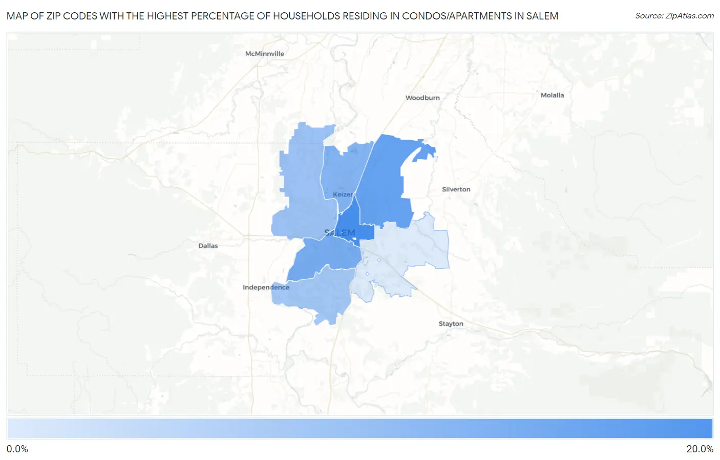 Zip Codes with the Highest Percentage of Households Residing in Condos/Apartments in Salem Map