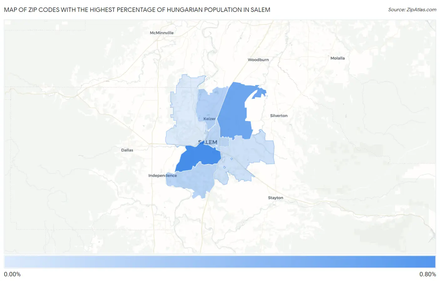 Zip Codes with the Highest Percentage of Hungarian Population in Salem Map
