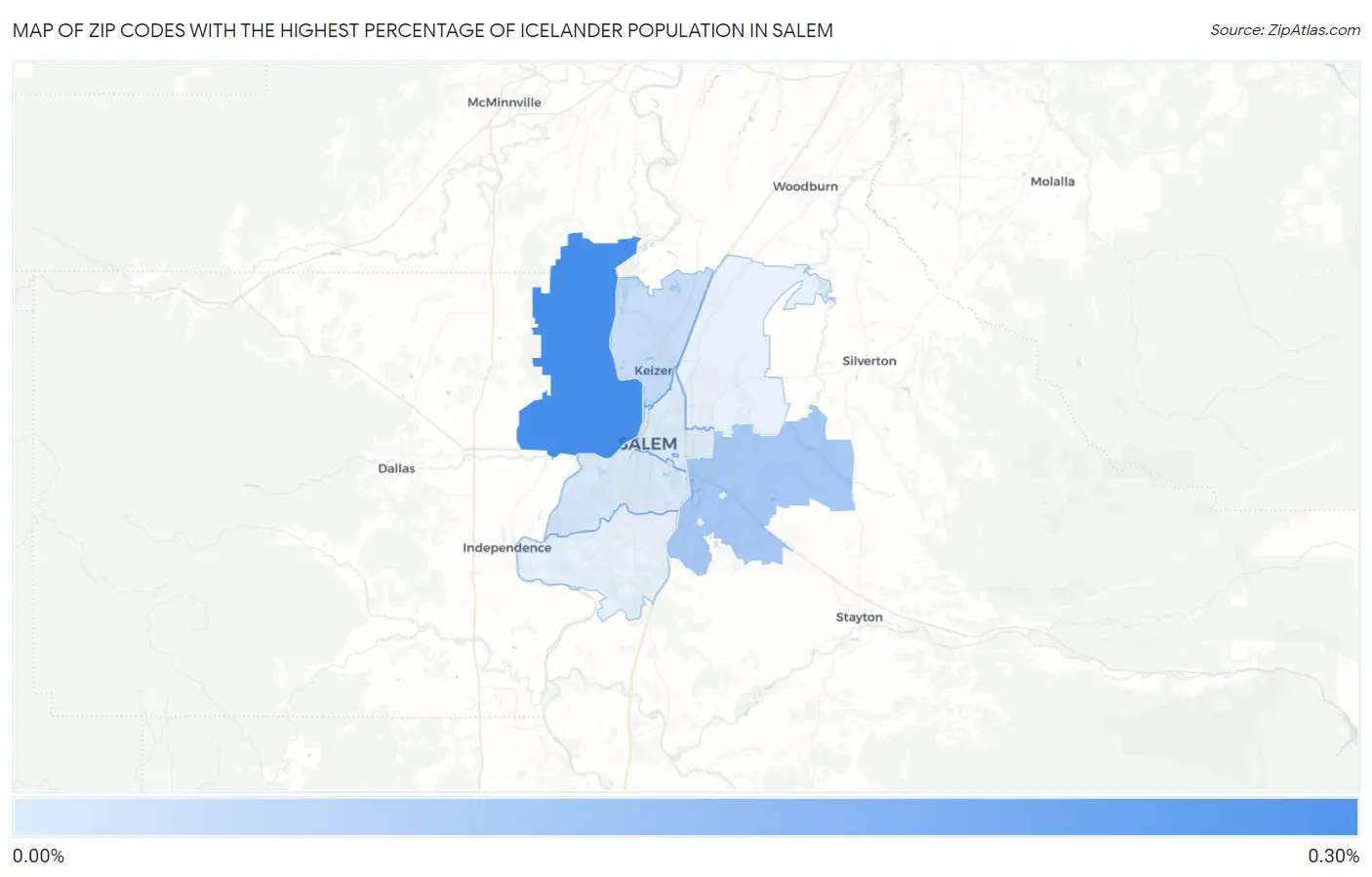 Zip Codes with the Highest Percentage of Icelander Population in Salem Map