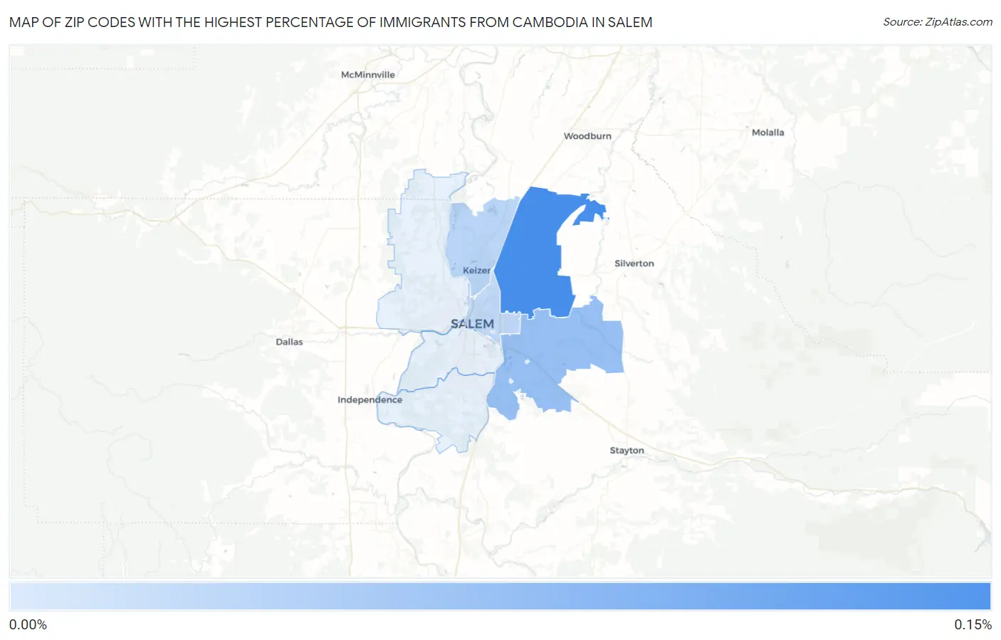 Zip Codes with the Highest Percentage of Immigrants from Cambodia in Salem Map