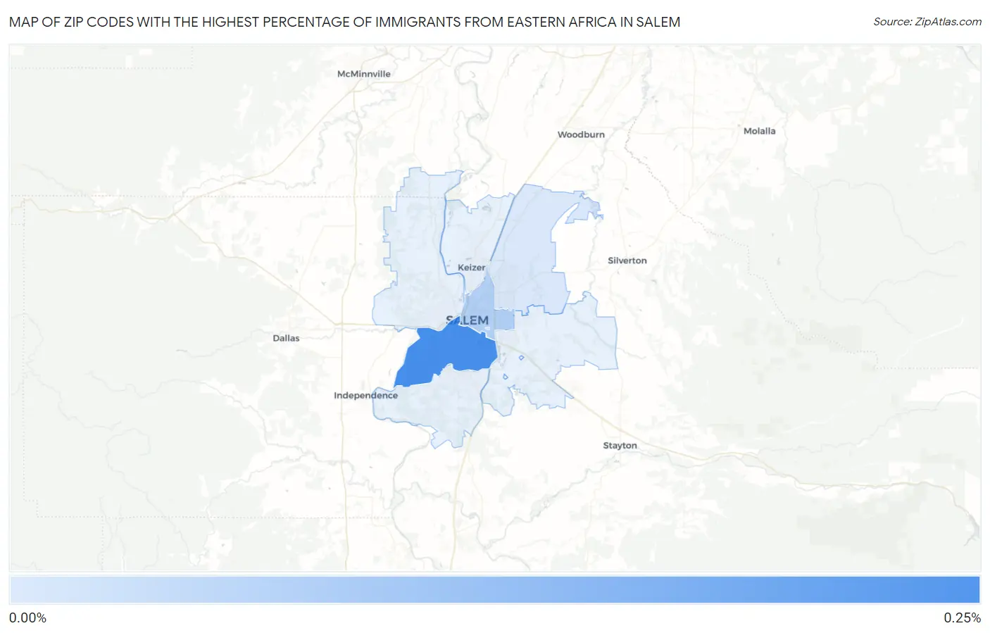Zip Codes with the Highest Percentage of Immigrants from Eastern Africa in Salem Map