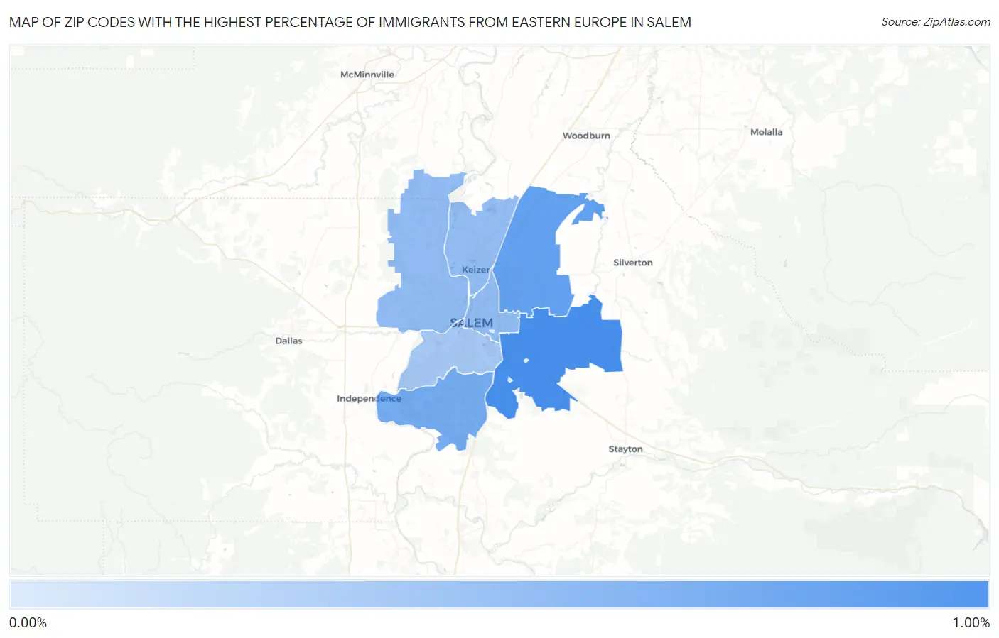 Zip Codes with the Highest Percentage of Immigrants from Eastern Europe in Salem Map