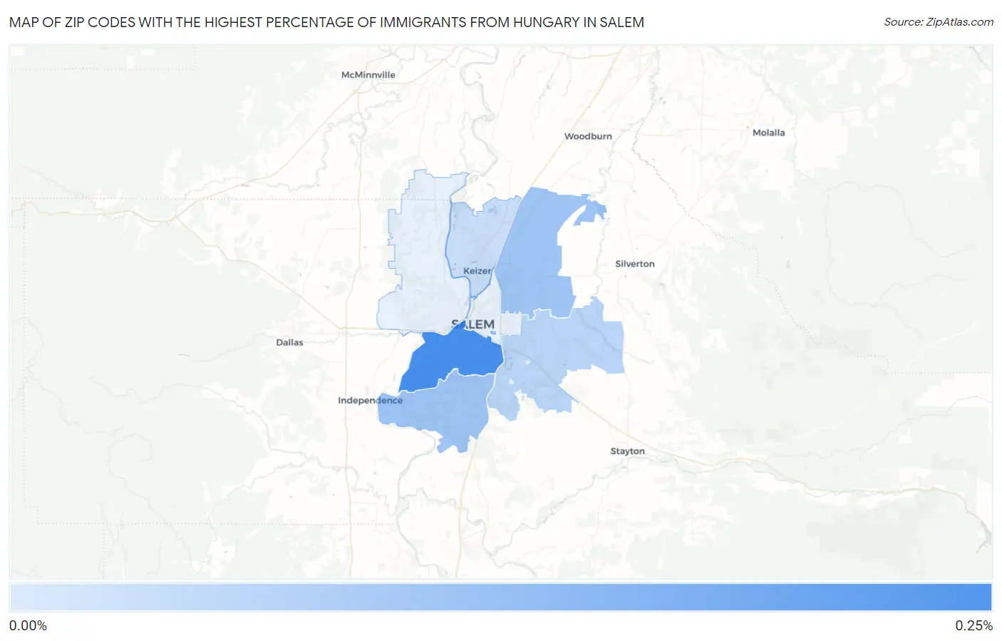 Zip Codes with the Highest Percentage of Immigrants from Hungary in Salem Map