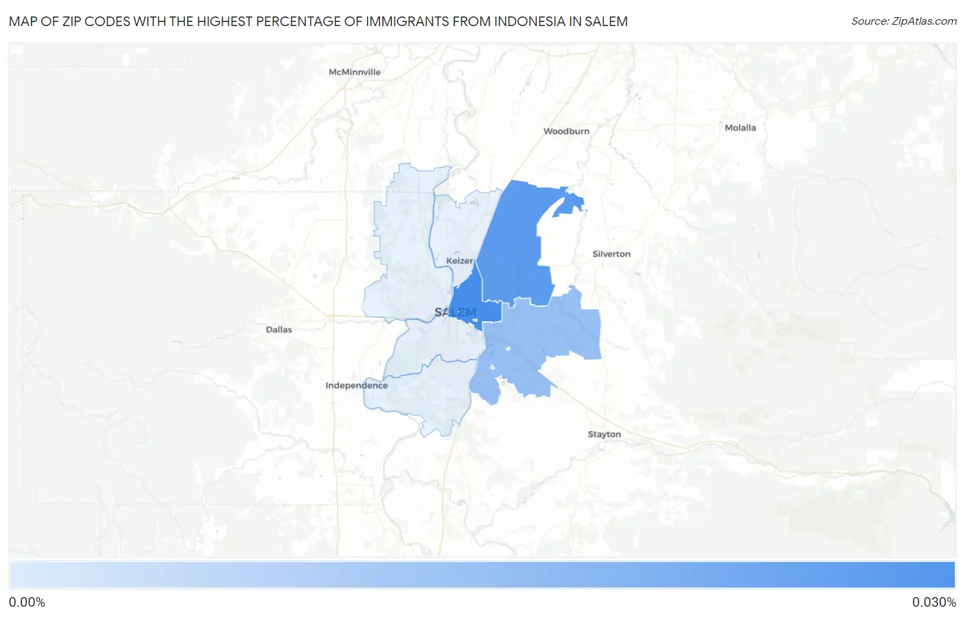 Zip Codes with the Highest Percentage of Immigrants from Indonesia in Salem Map