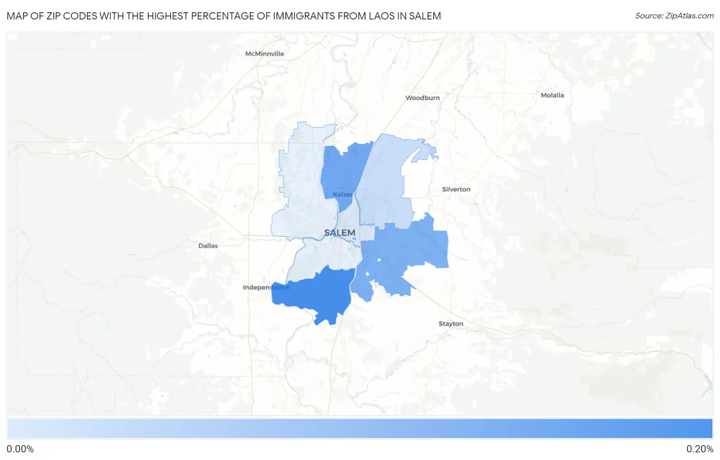 Zip Codes with the Highest Percentage of Immigrants from Laos in Salem Map