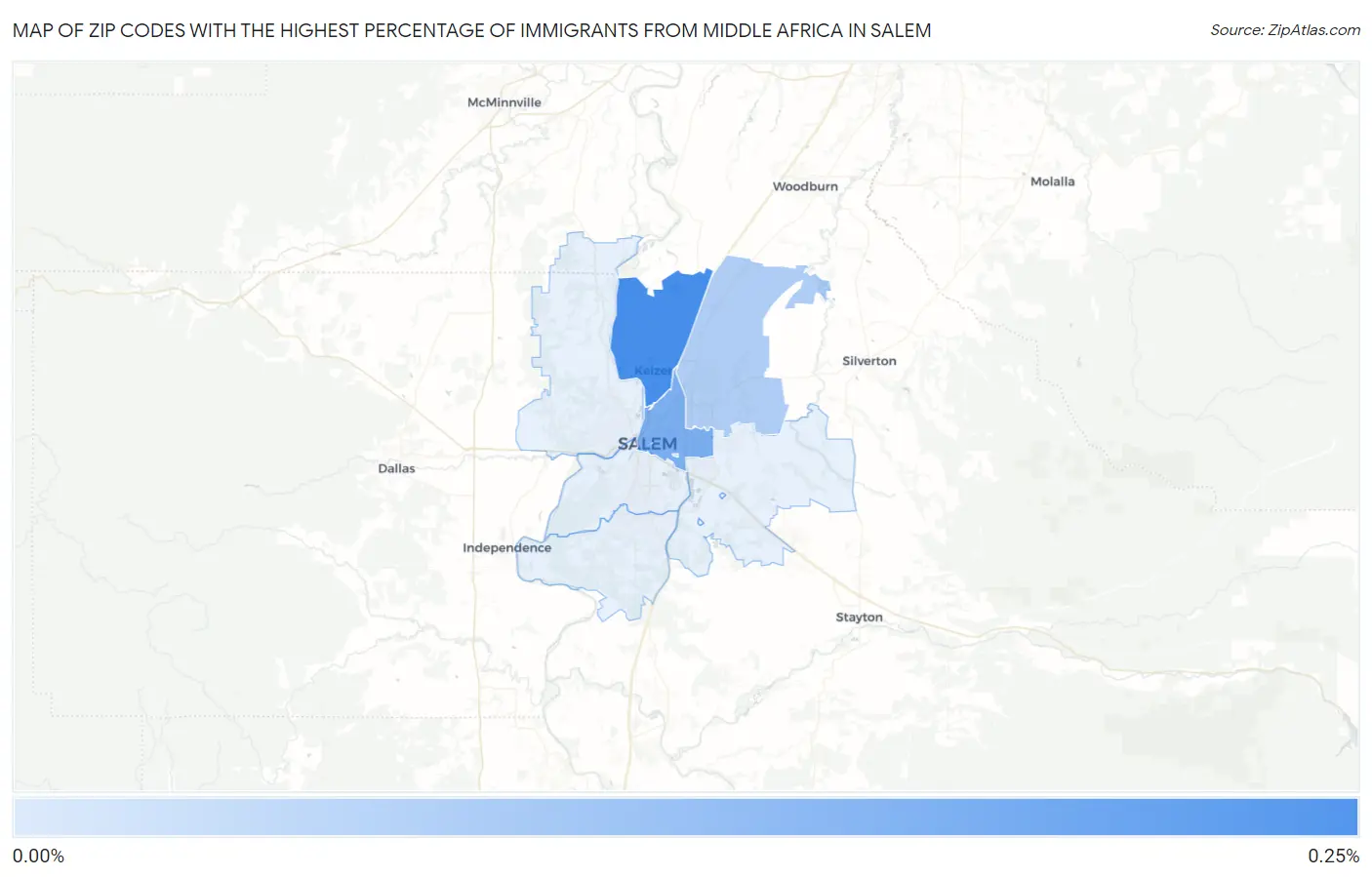 Zip Codes with the Highest Percentage of Immigrants from Middle Africa in Salem Map