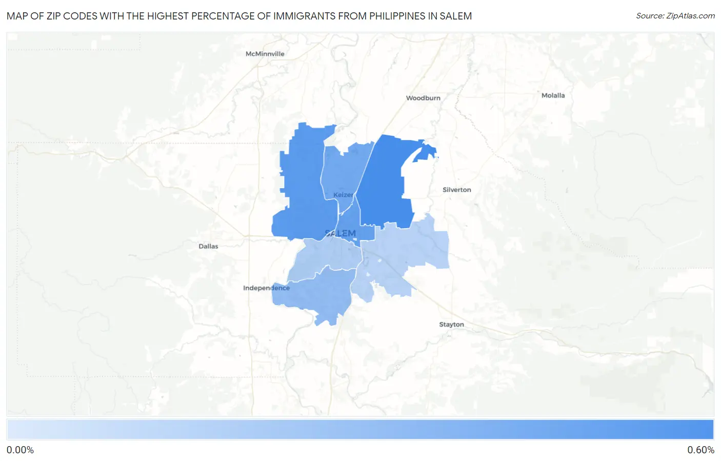 Zip Codes with the Highest Percentage of Immigrants from Philippines in Salem Map