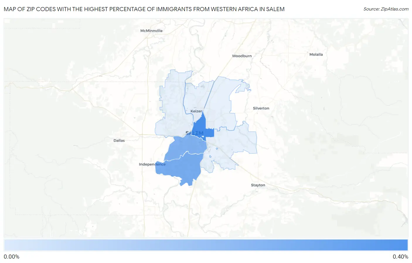 Zip Codes with the Highest Percentage of Immigrants from Western Africa in Salem Map