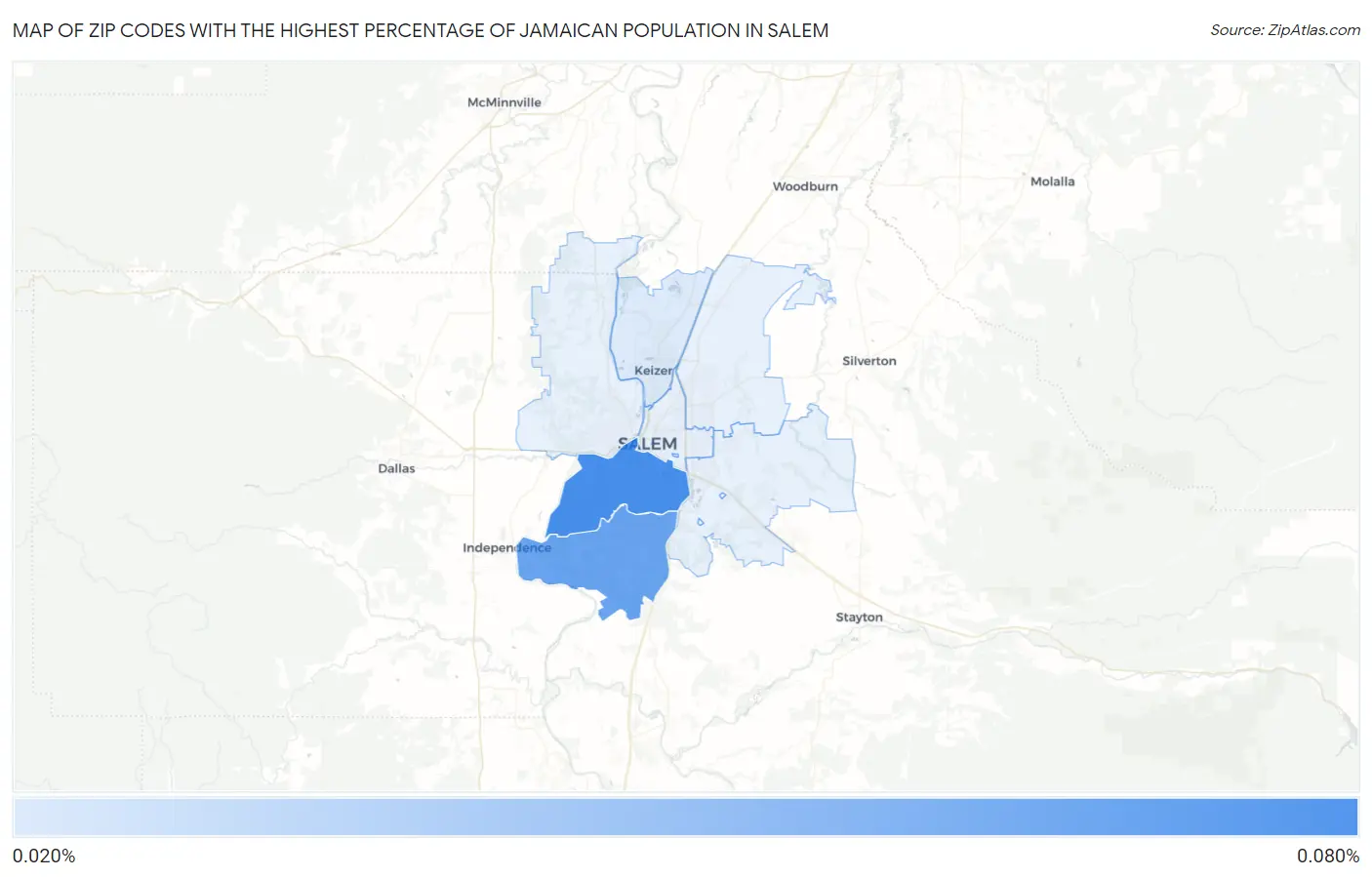 Zip Codes with the Highest Percentage of Jamaican Population in Salem Map