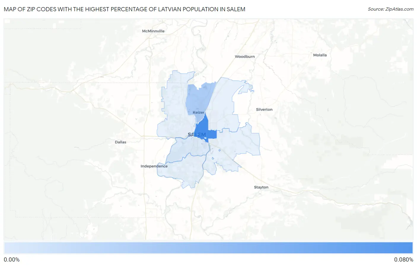 Zip Codes with the Highest Percentage of Latvian Population in Salem Map