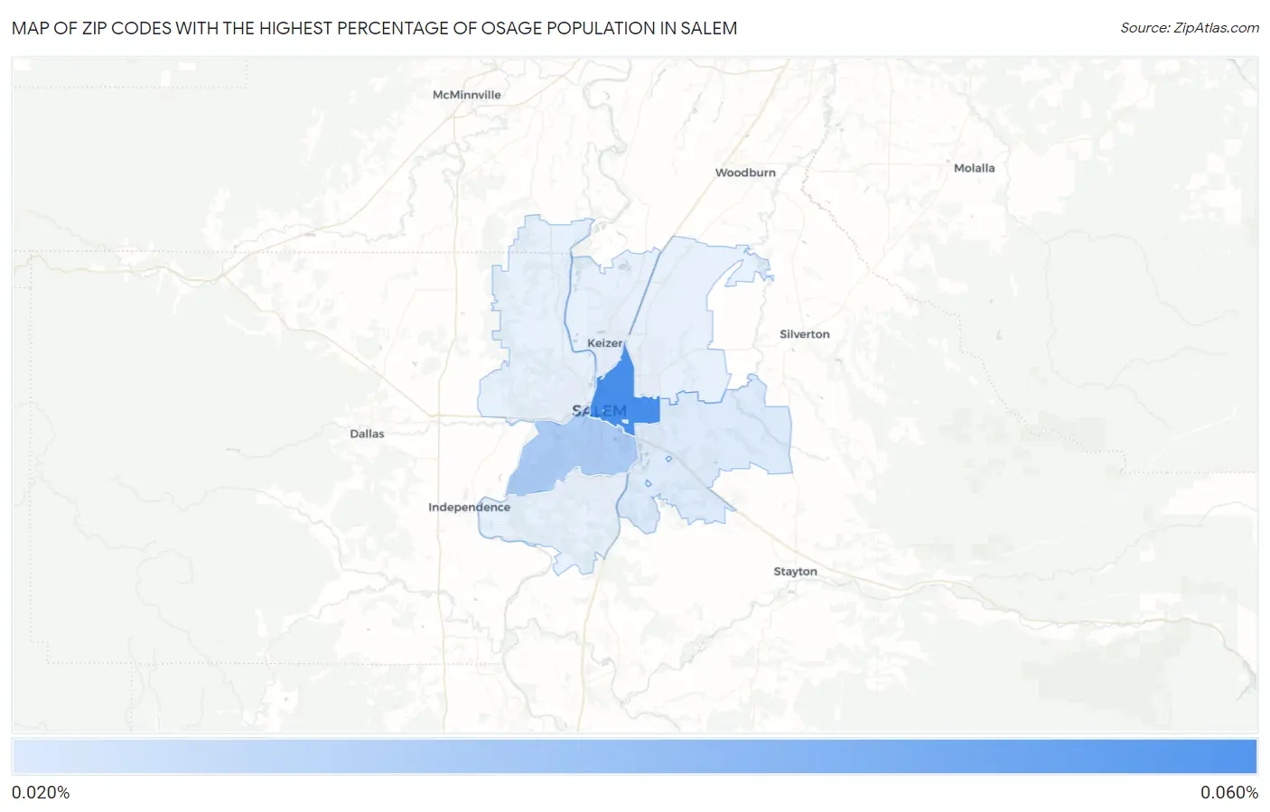 Zip Codes with the Highest Percentage of Osage Population in Salem Map