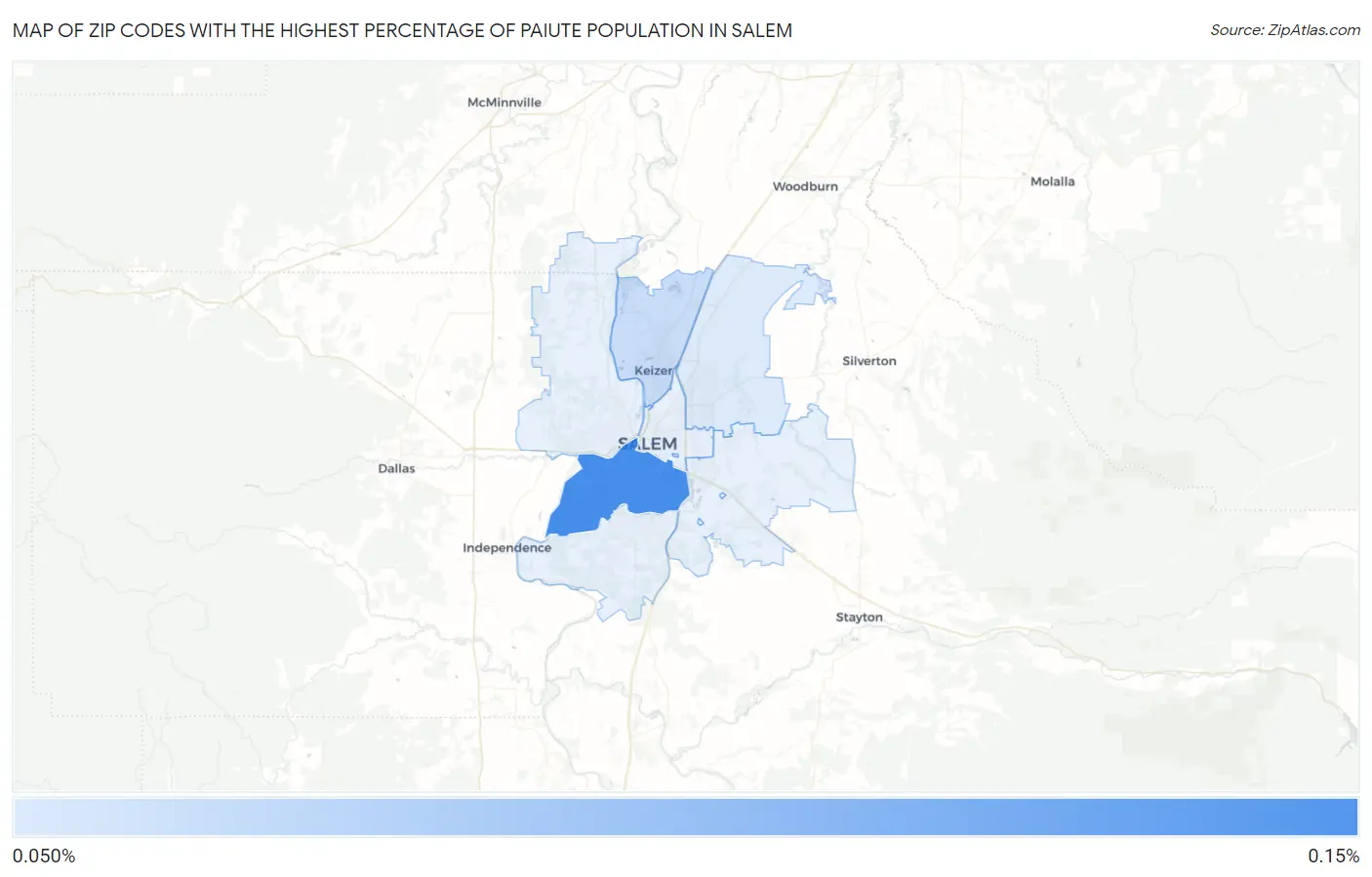 Zip Codes with the Highest Percentage of Paiute Population in Salem Map