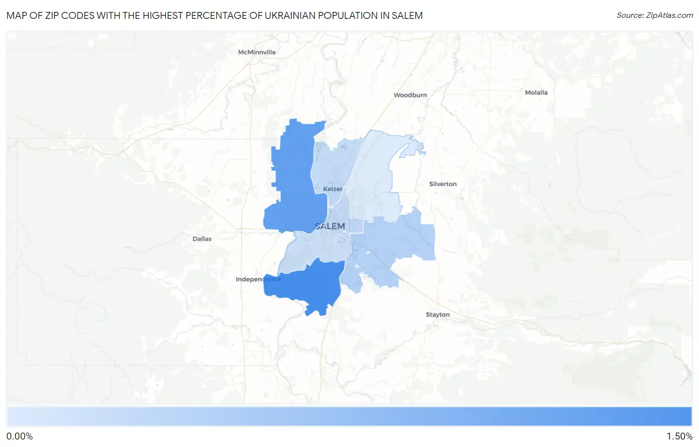 Zip Codes with the Highest Percentage of Ukrainian Population in Salem Map