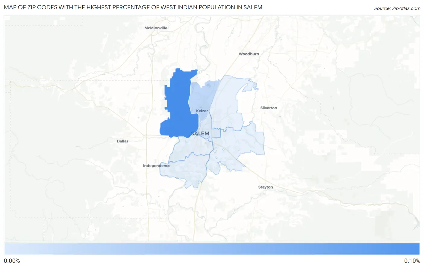 Zip Codes with the Highest Percentage of West Indian Population in Salem Map