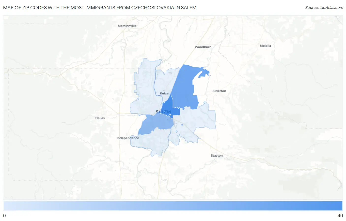 Zip Codes with the Most Immigrants from Czechoslovakia in Salem Map