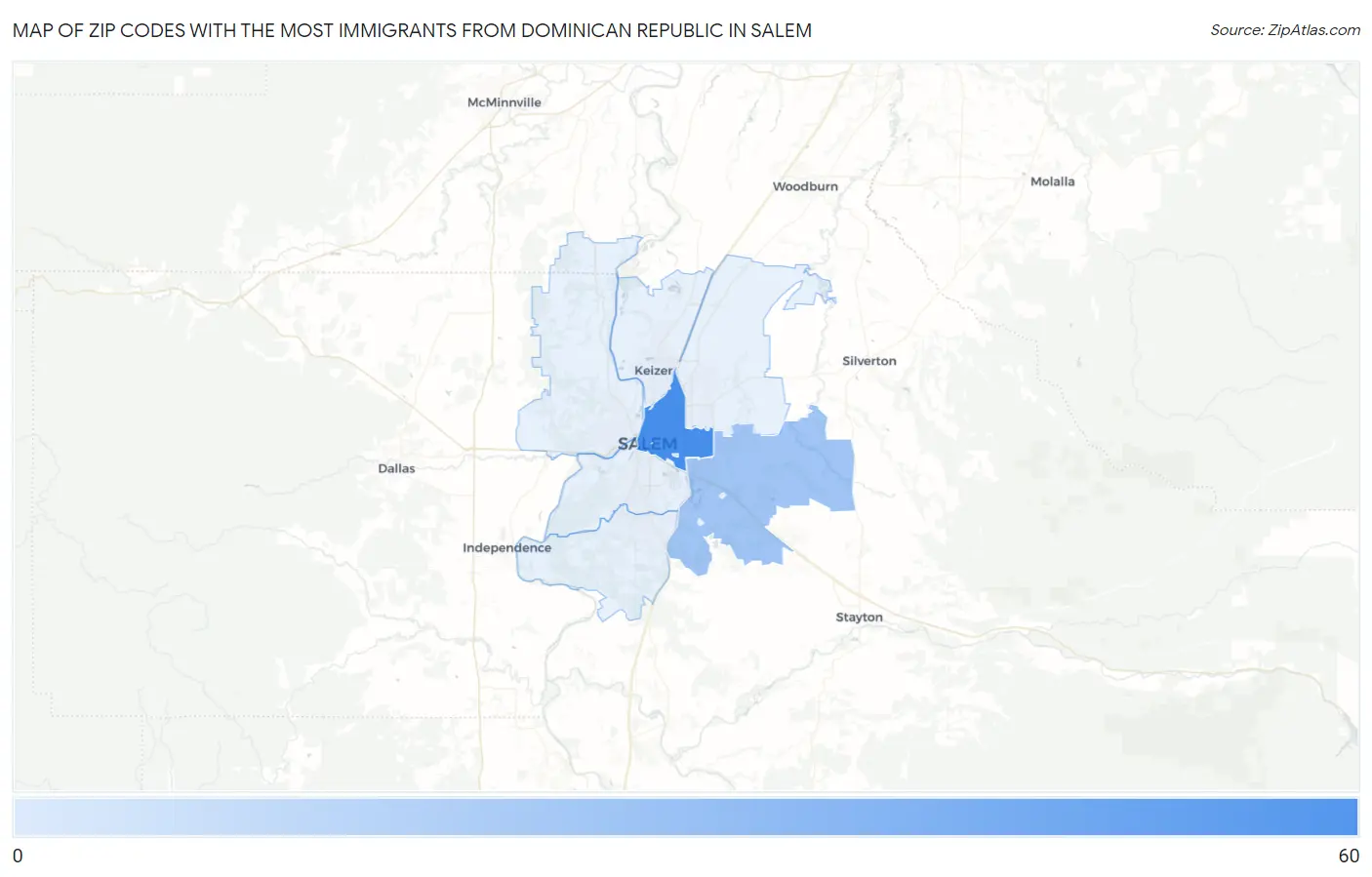 Zip Codes with the Most Immigrants from Dominican Republic in Salem Map