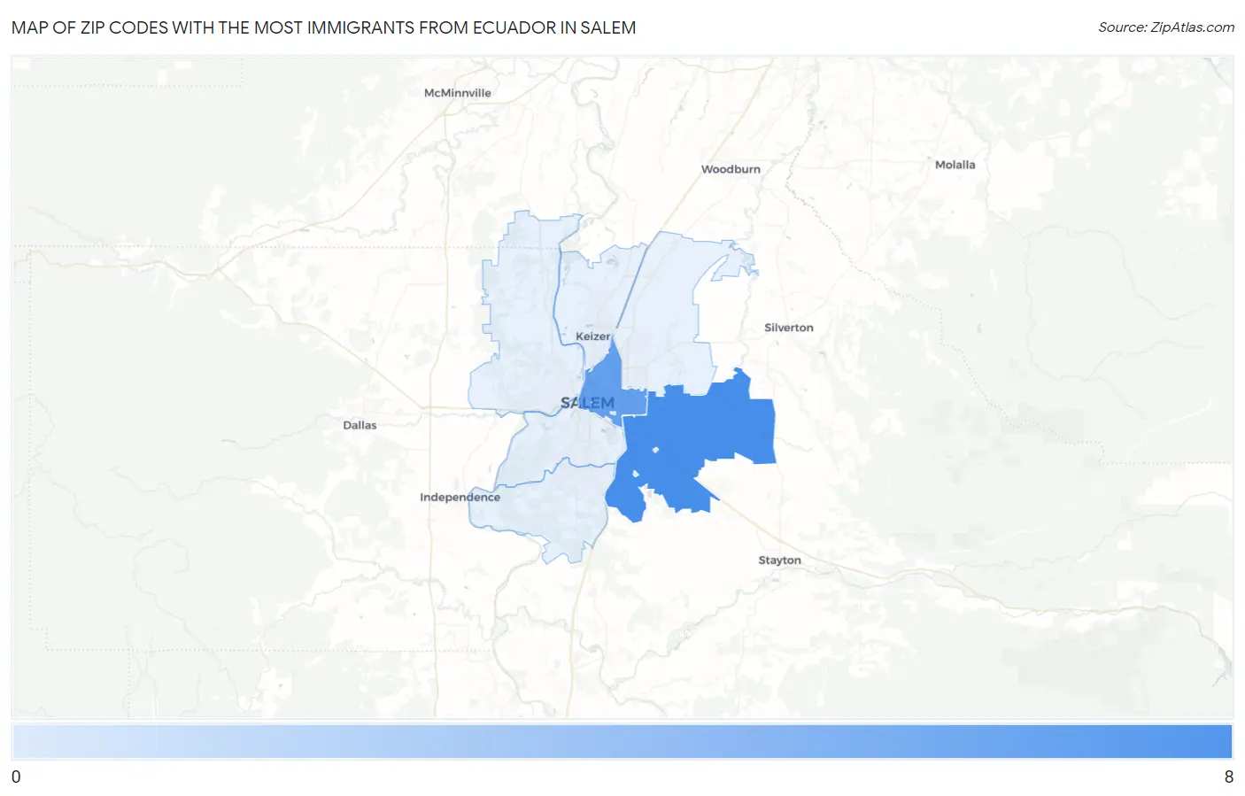 Zip Codes with the Most Immigrants from Ecuador in Salem Map