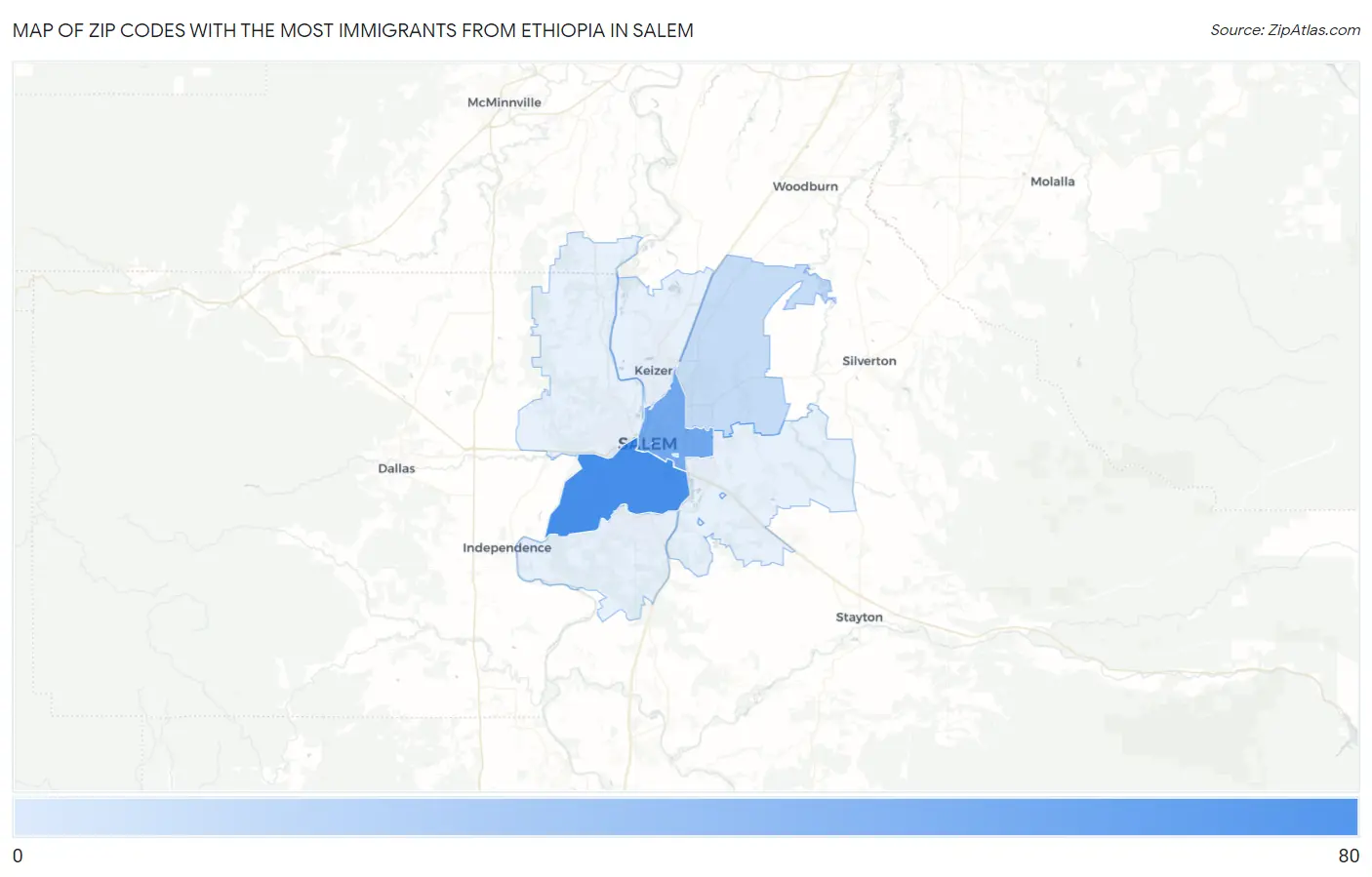 Zip Codes with the Most Immigrants from Ethiopia in Salem Map
