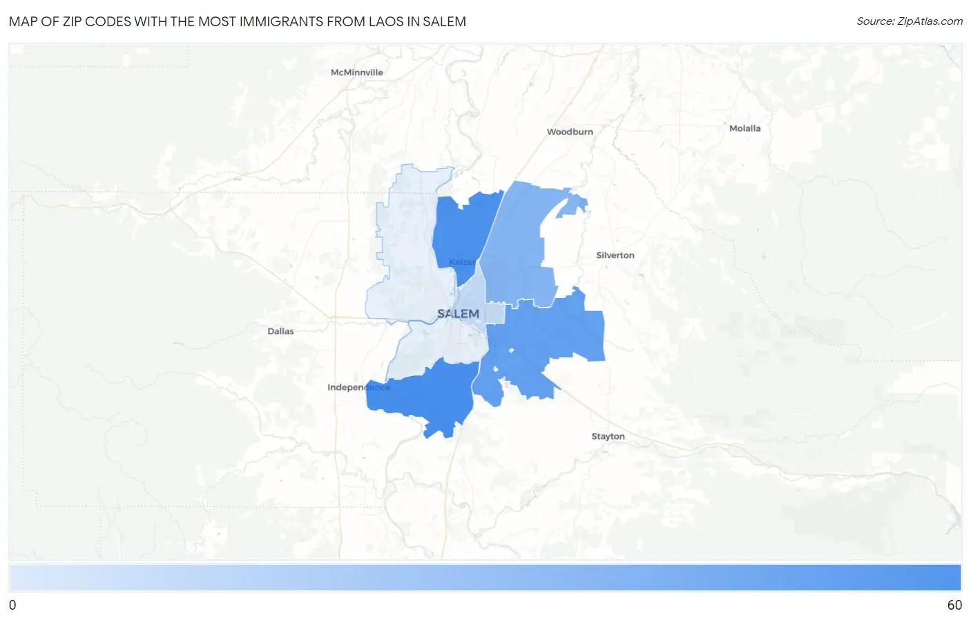 Zip Codes with the Most Immigrants from Laos in Salem Map