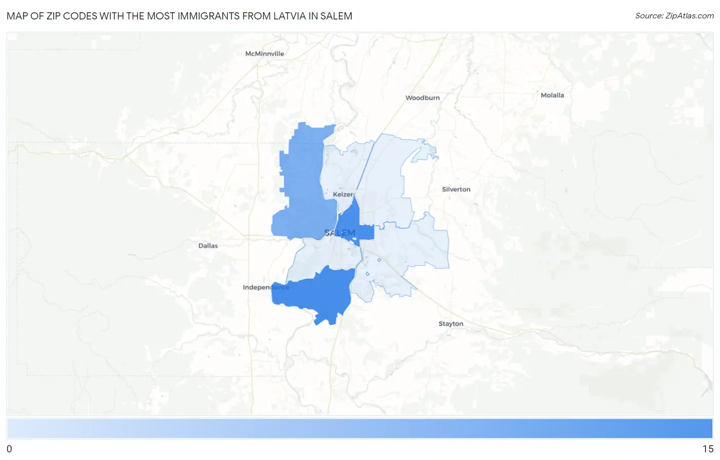 Zip Codes with the Most Immigrants from Latvia in Salem Map