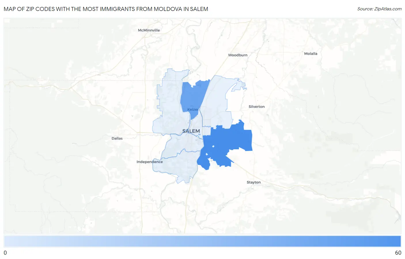 Zip Codes with the Most Immigrants from Moldova in Salem Map