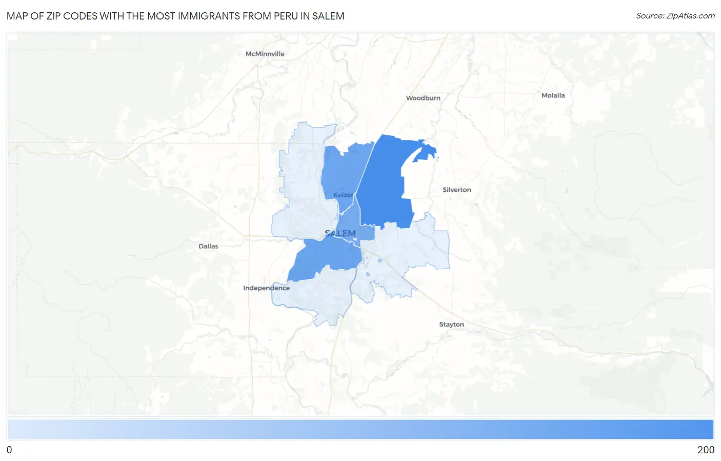 Zip Codes with the Most Immigrants from Peru in Salem Map