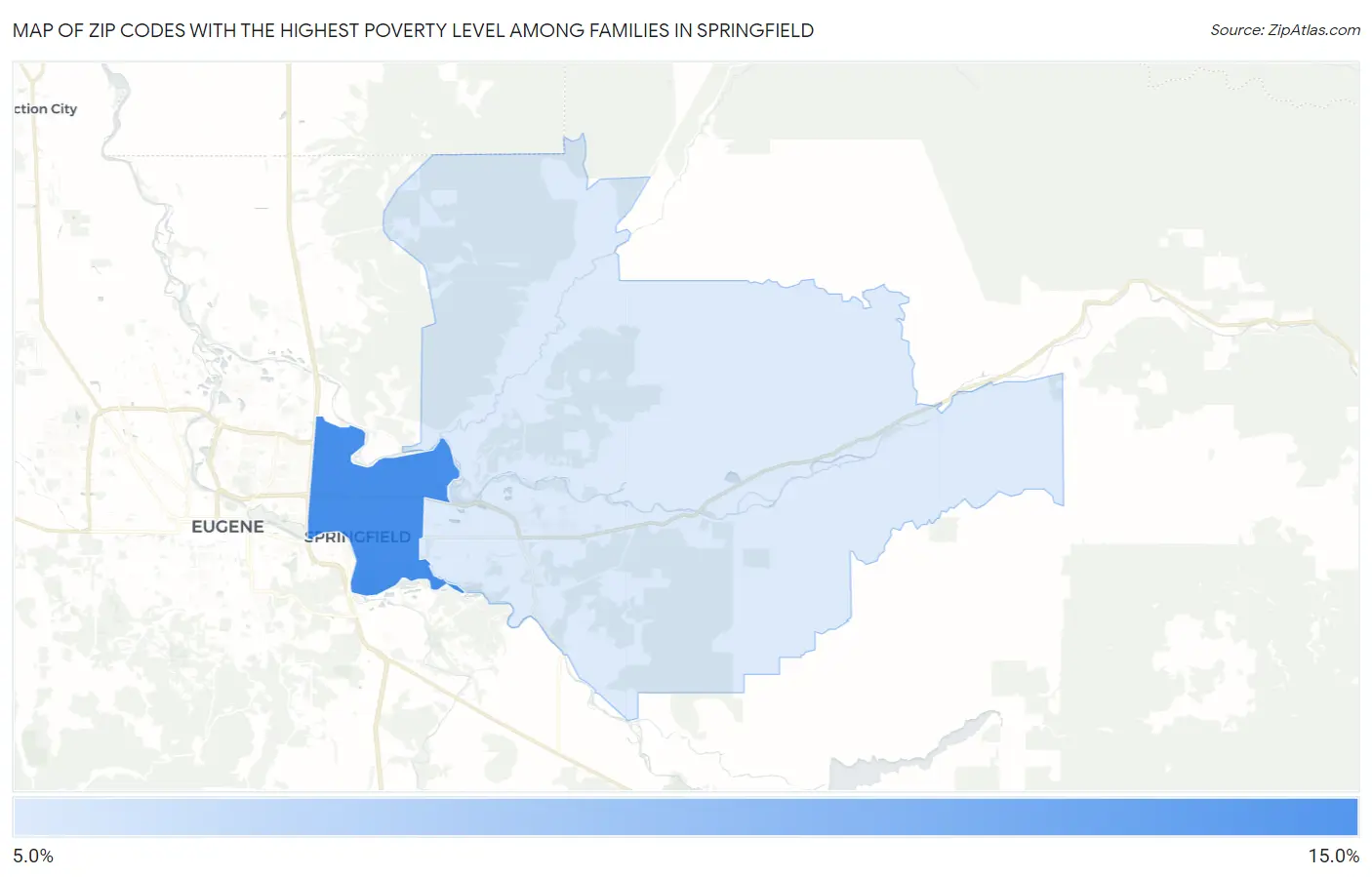 Zip Codes with the Highest Poverty Level Among Families in Springfield Map