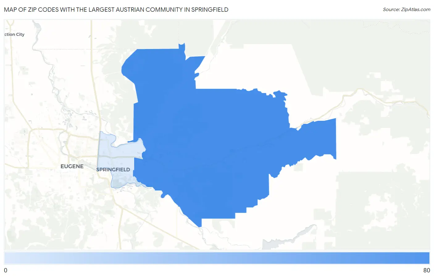 Zip Codes with the Largest Austrian Community in Springfield Map