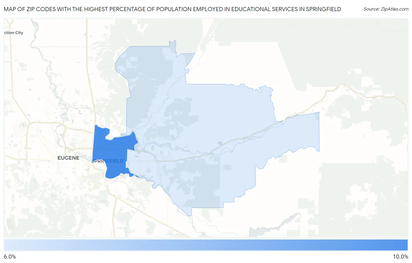 Zip Codes with the Highest Percentage of Population Employed in Educational Services in Springfield Map