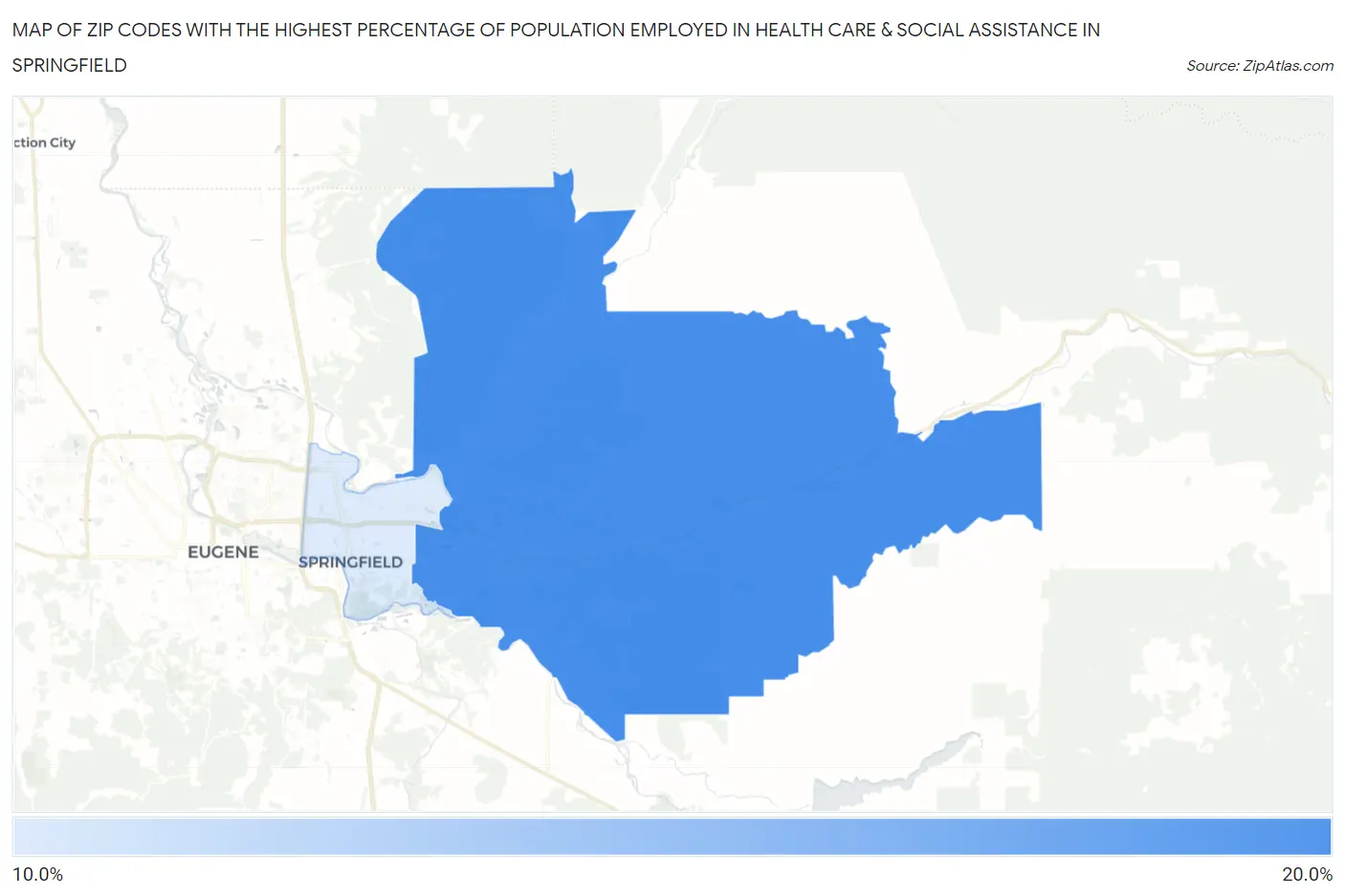 Zip Codes with the Highest Percentage of Population Employed in Health Care & Social Assistance in Springfield Map