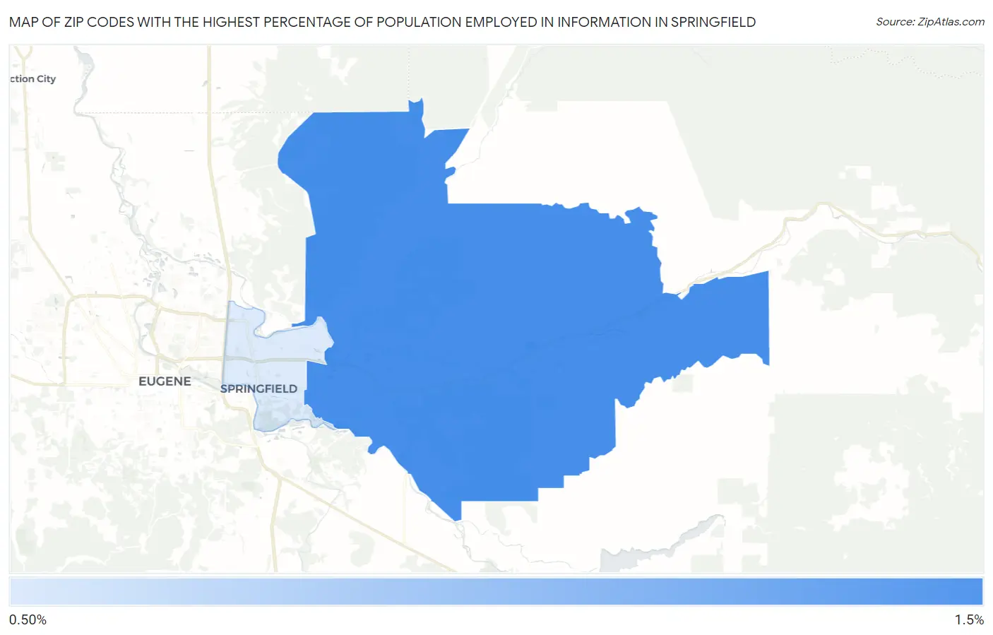 Zip Codes with the Highest Percentage of Population Employed in Information in Springfield Map