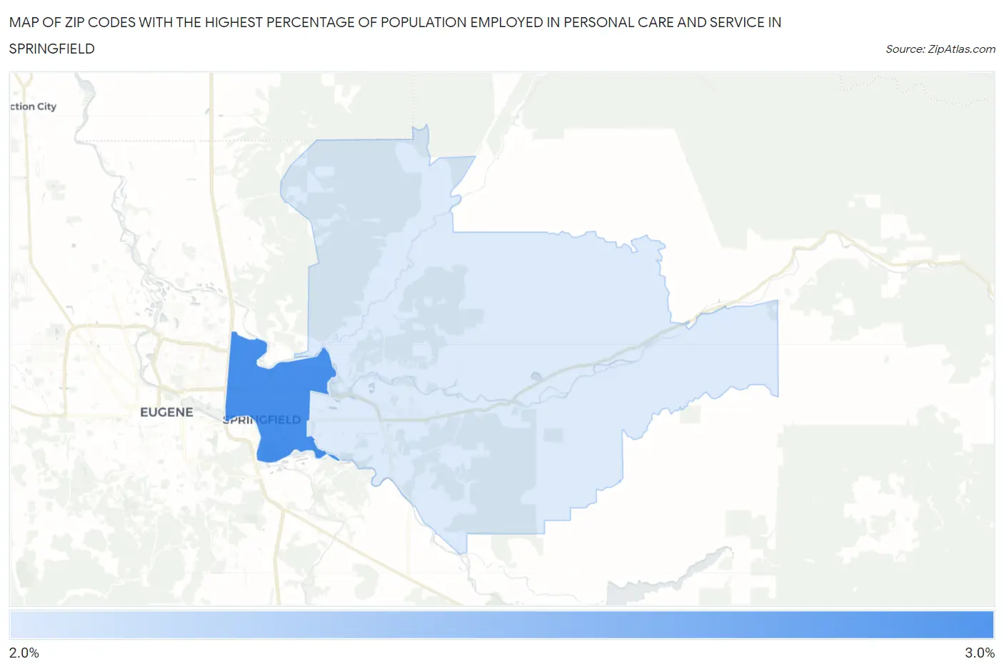 Zip Codes with the Highest Percentage of Population Employed in Personal Care and Service in Springfield Map