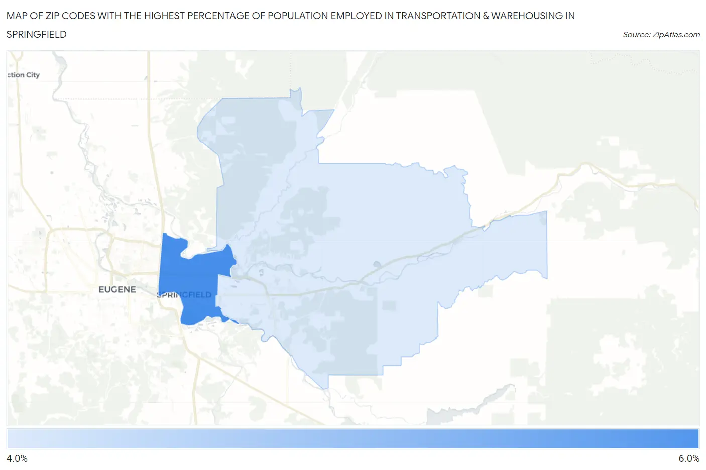 Zip Codes with the Highest Percentage of Population Employed in Transportation & Warehousing in Springfield Map