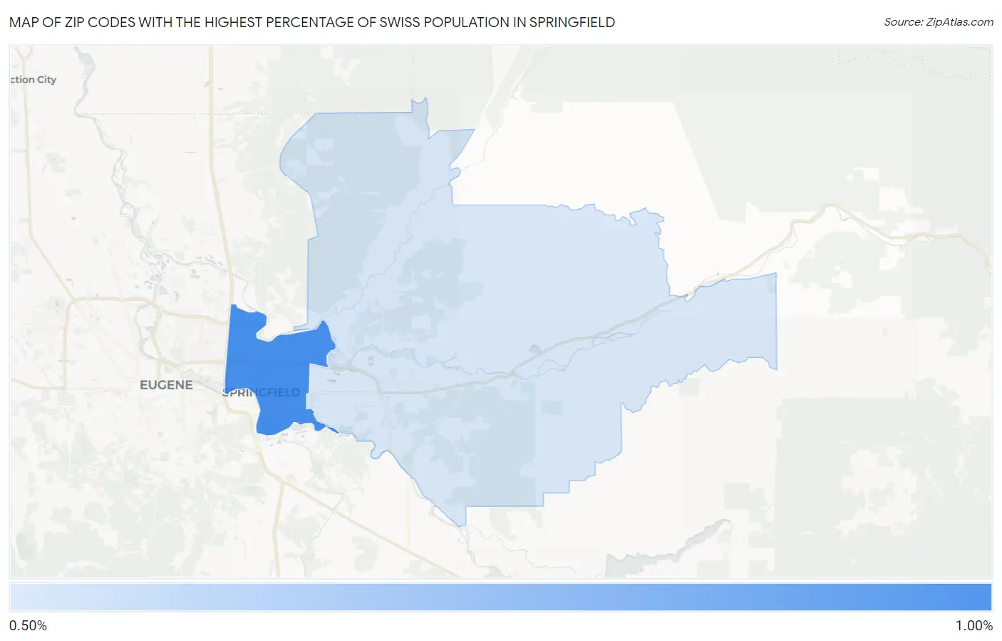 Zip Codes with the Highest Percentage of Swiss Population in Springfield Map