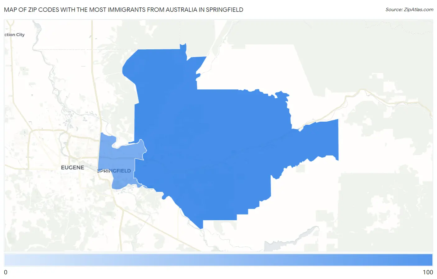 Zip Codes with the Most Immigrants from Australia in Springfield Map
