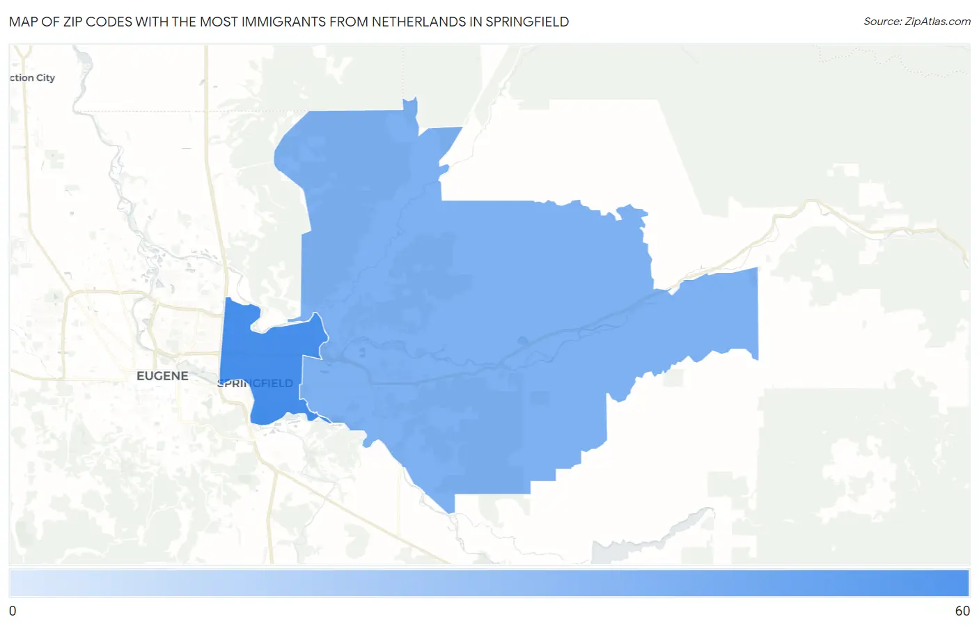 Zip Codes with the Most Immigrants from Netherlands in Springfield Map