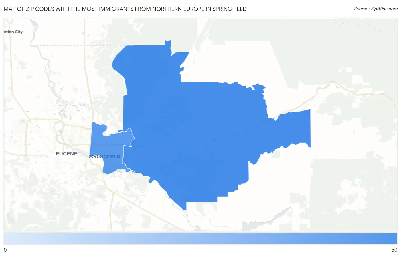 Zip Codes with the Most Immigrants from Northern Europe in Springfield Map