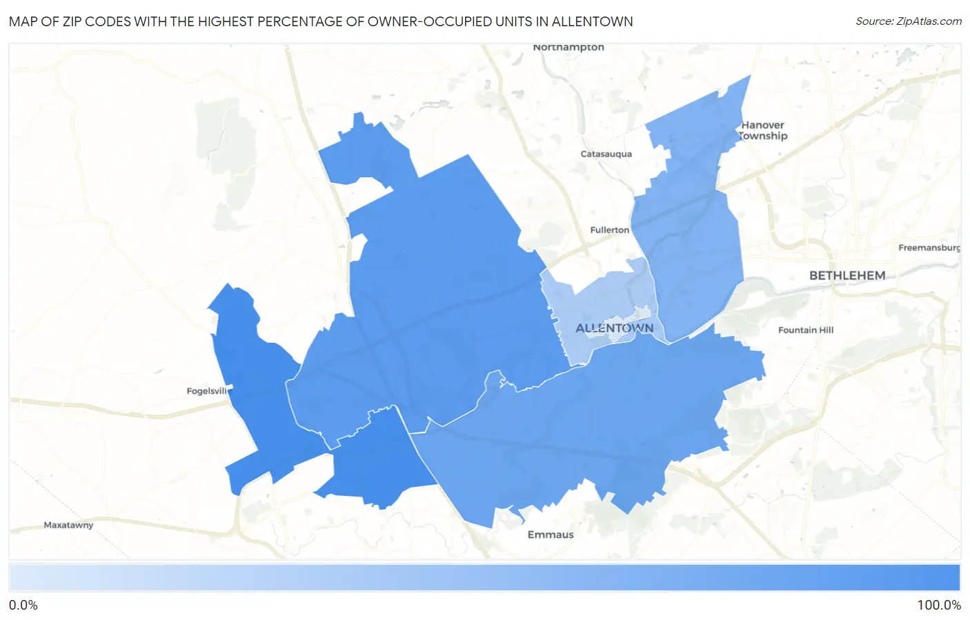 Zip Codes with the Highest Percentage of Owner-Occupied Units in Allentown Map