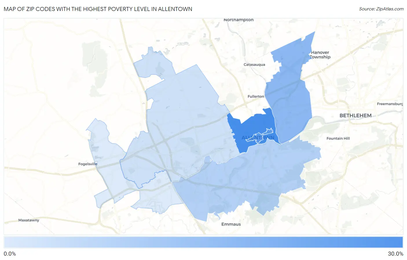 Zip Codes with the Highest Poverty Level in Allentown Map