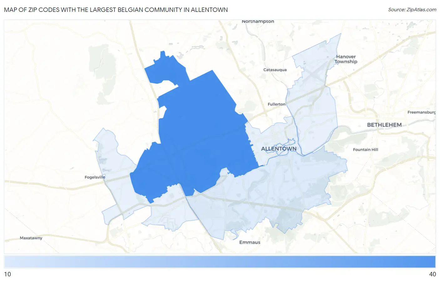 Zip Codes with the Largest Belgian Community in Allentown Map