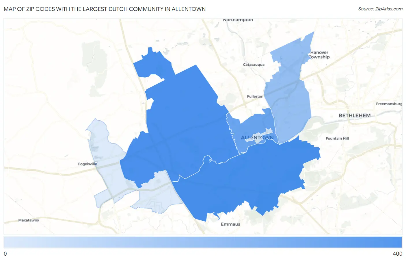 Zip Codes with the Largest Dutch Community in Allentown Map