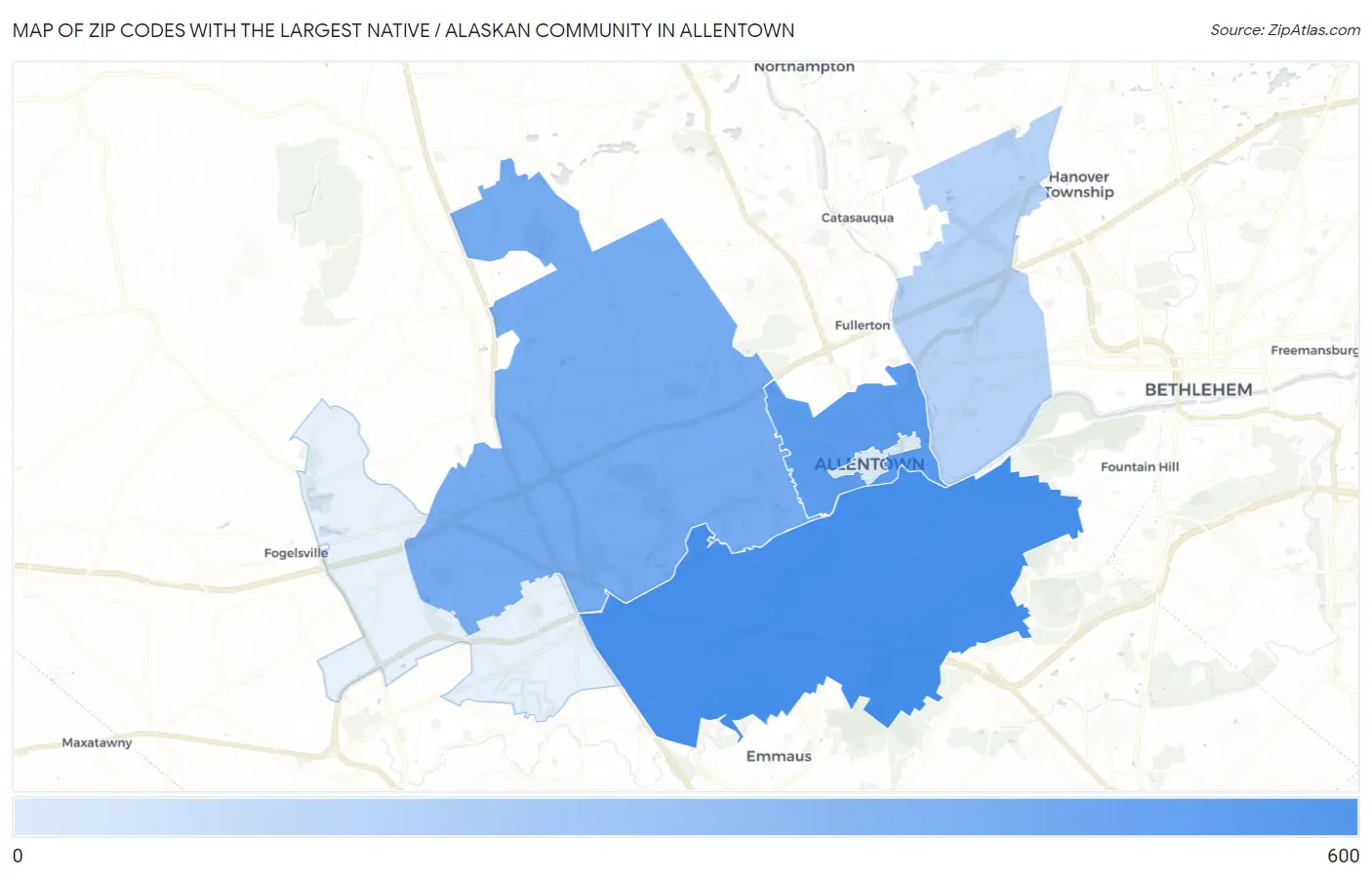 Zip Codes with the Largest Native / Alaskan Community in Allentown Map