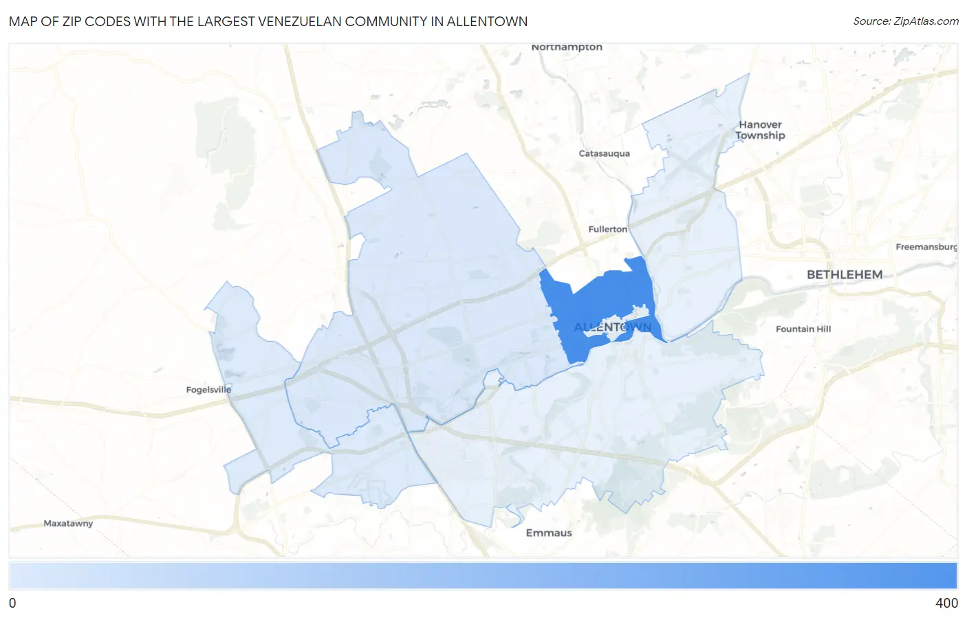 Zip Codes with the Largest Venezuelan Community in Allentown Map