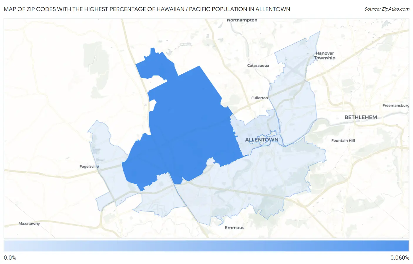 Zip Codes with the Highest Percentage of Hawaiian / Pacific Population in Allentown Map