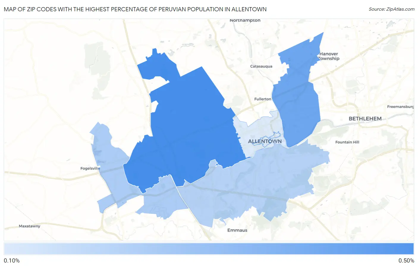 Zip Codes with the Highest Percentage of Peruvian Population in Allentown Map