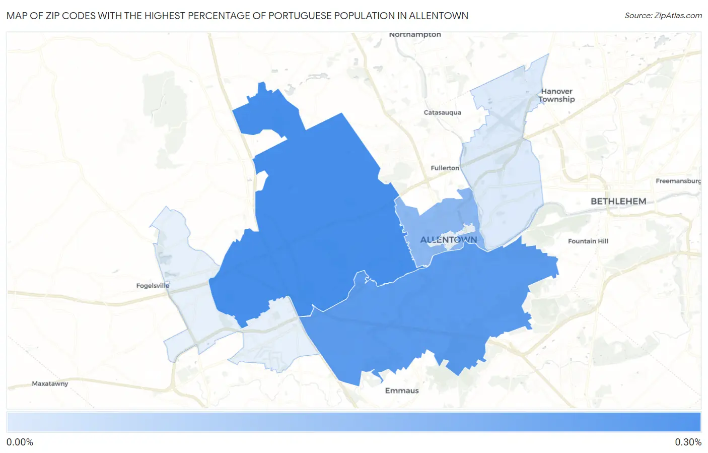 Zip Codes with the Highest Percentage of Portuguese Population in Allentown Map