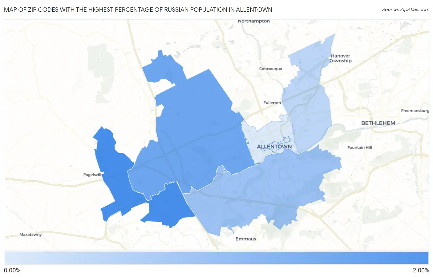 Zip Codes with the Highest Percentage of Russian Population in Allentown Map
