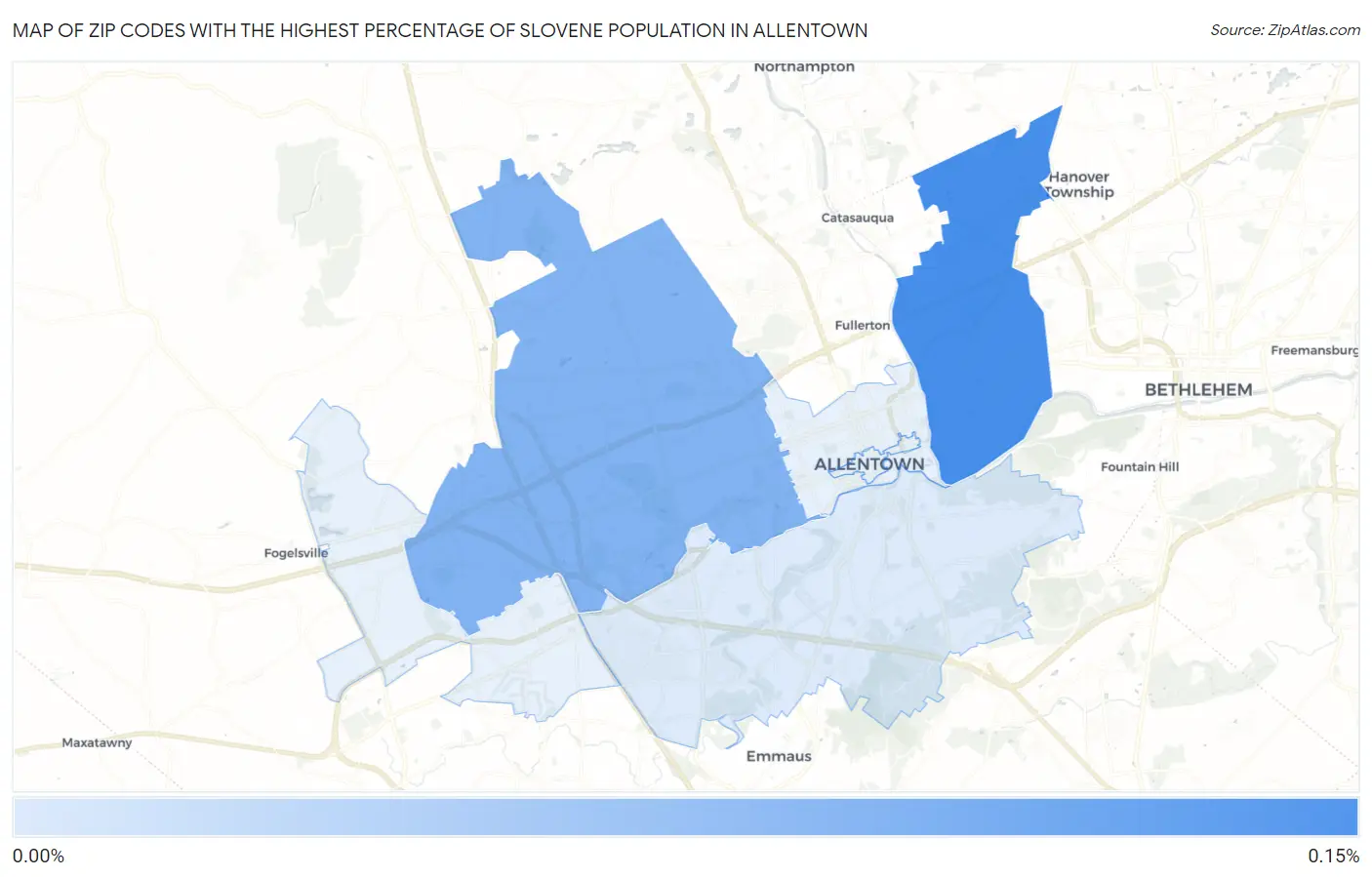 Zip Codes with the Highest Percentage of Slovene Population in Allentown Map