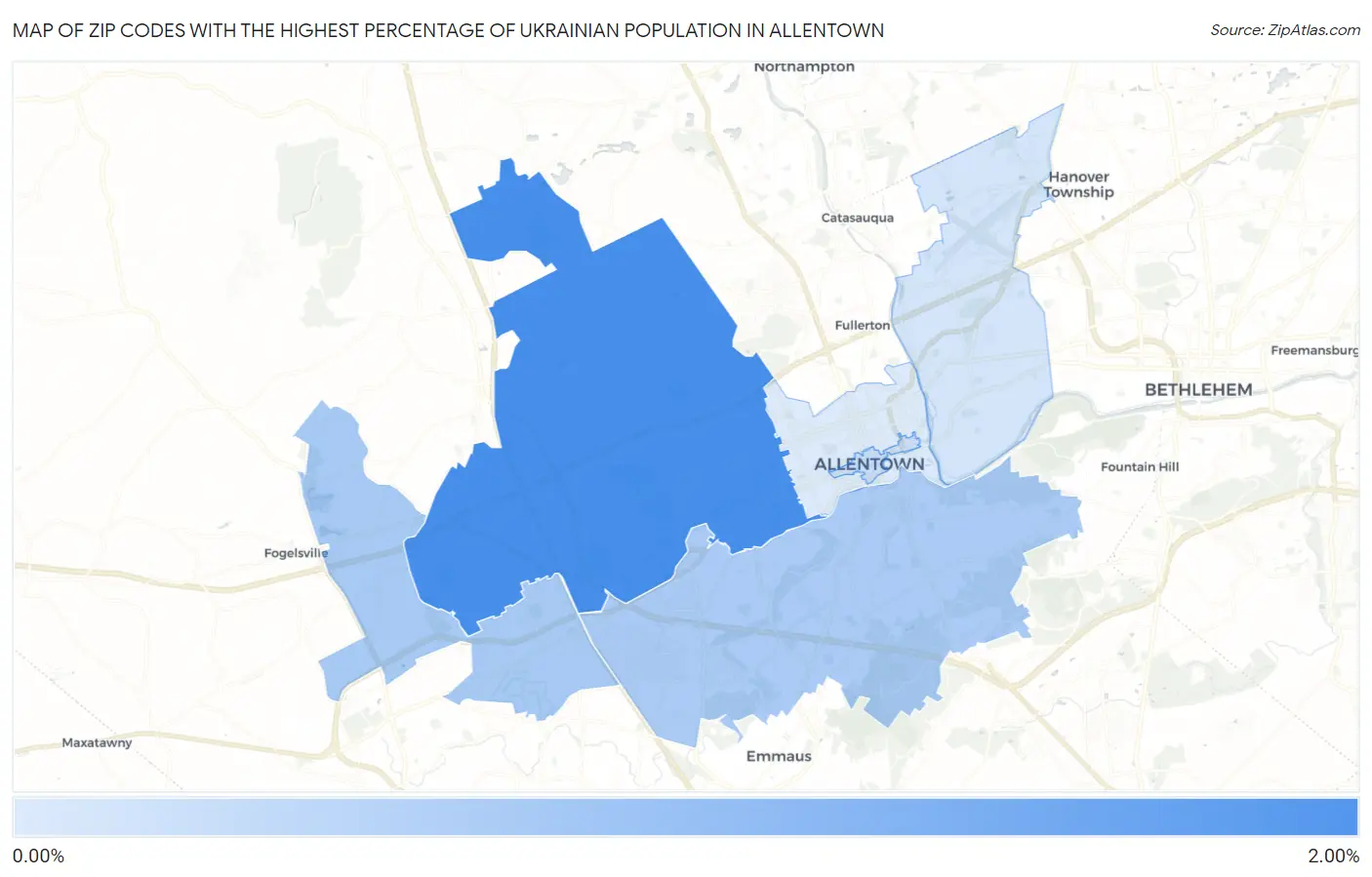 Zip Codes with the Highest Percentage of Ukrainian Population in Allentown Map