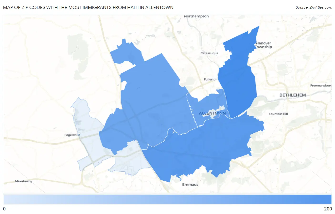 Zip Codes with the Most Immigrants from Haiti in Allentown Map